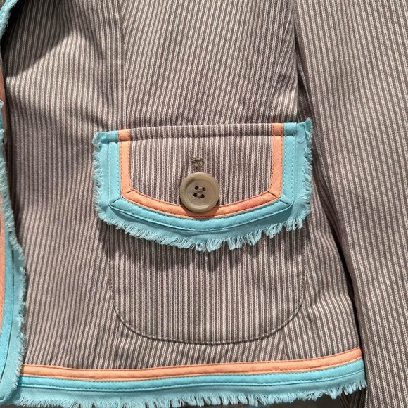 Intuitions Taupe Striped Blazer Jacket Size 8 Y2K - Picture 4 of 7